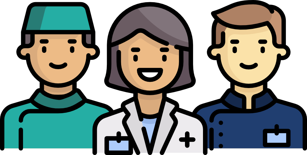 Clipart image of a male surgeon, a female doctor and and a male matron